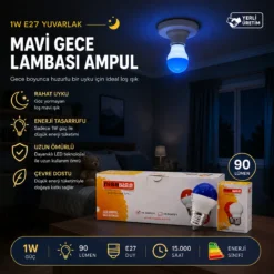 10 ADET 1W E27 MAVİ YUVARLAK GECE LAMBASI LED AMPUL EAMP-075