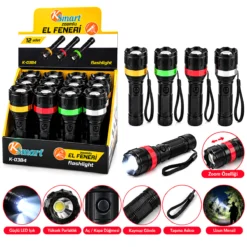 12 ADET ZOOMLU EL FENERİ 3XAAA PİLLİ RENKLİ PLASTİK K-0384