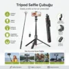 130 cm Uzayabilen Manyetik Kumandalı Tripod ve Ayarlanabilir Telefon Tutuculu, Alüminyum Gövdeli Selfie Çubuğu