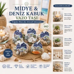 15 ADET FİLELİ RENKLİ MİX EKO MİDYE - DENİZ KABUK VAZO TAŞI