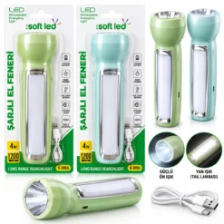 2IN1 SOFTLED ŞARJLI EL FENERİ USB - TYPE-C ŞARJLI 1 LED 1.2W - 14 LED 2.4W K-0965