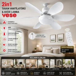 2İN1=TAVAN VANTİLATÖR - AVİZE LAMBA 40W KUMANDALI 6KNAT VNT-005