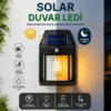 Ampul Model 3 Modlu Solar LED Duvar Lambası, Güneş Enerjili, Şarjlı Kablosuz Dış Mekân Apliği, Bahçe ve Kapı Lambası