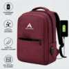 Bordo Laptop Sırt Çantası, Bilgisayar Korumalı İç Bölmeli Notebook Çantası, Organizer Cepli ve USB Şarj Portlu