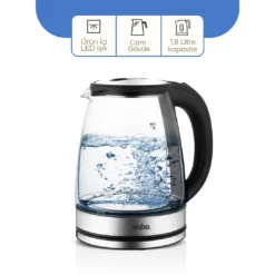 CAM - LEDLİ KETTLE 1.8LT  GİZLİ REZİSTANS - KABLOSUZ 360 DERECE GÖVDE 1500W SK-8033