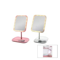 DİKDÖRTGEN 7 INC LEDLİ - USB ŞARJLI MAKYAJ AYNASI 90° AÇI AYARLI TAKILI AYAK RENKLİ PLS İ11-017