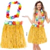 Hawaii Luau Aloha Sarı Püsküllü 50 cm Etek ve Hawaii Kolye Seti