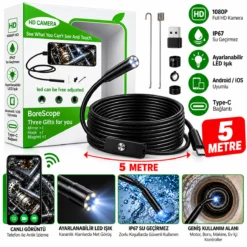 HD 5 METRE- SU GEÇİRMEZ YILAN KAMERA IP67 SERTİFİKALI LED IŞIKLI ANDROİD DESTEKLİ