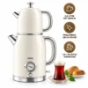 KREM ELEKTRİKLİ CAM DEMLİKLİ PLASTİK RETRO ÇAY SETİ ÇAYCI DERECE GÖSTERGELİ 1600W 1.8LT - 1LT STM-5849