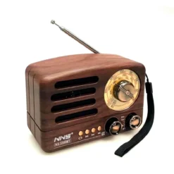 Küçük Boy Retro, Nostaljik, Ahşap Tasarım Bluetooth Hoparlörlü, Şarjlı, Taşınabilir Büyük Döndürülebilen Düğmeli FM/AM Destekli Radyo NS3380