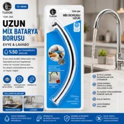 KUĞU EVYE - LAVABO UZUN MİX BATARYA BORUSU KROM KAPLAMA - VAKUMLU - SÜZGEÇLİ UÇ
