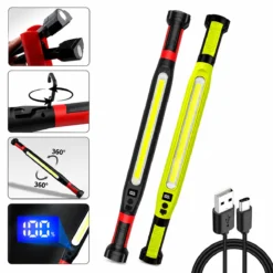 MIKNATISLI TYPE-C ŞARJ - DİJİTAL GÖSTERGE 360° DÖNEBİLEN GÖVDE - ASKI KANCA - ÇİFT RENK - 52.5CM EL FENER - IŞILDAK ÇOK AMAÇLI LED ÇALIŞMA LAMBASI 4 FONKSİYON RENKLİ KL-D95