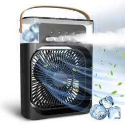 Taşınabilir 3 Farklı Mod Ayarlı 7 Farklı Led Işıklı Sulu Soğutmalı Taşınabilir Masaüstü USB Fan Vantilatör